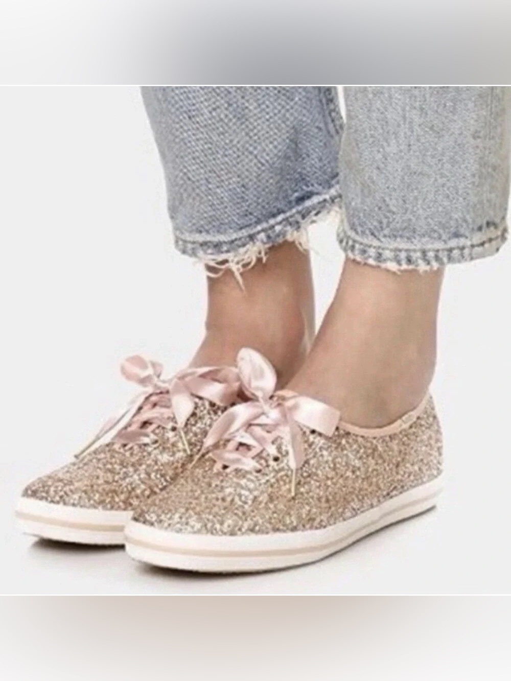 Keds x Kate Spade Champion Glitter Sneakers (Sz 8.5) Rose Gold NEW